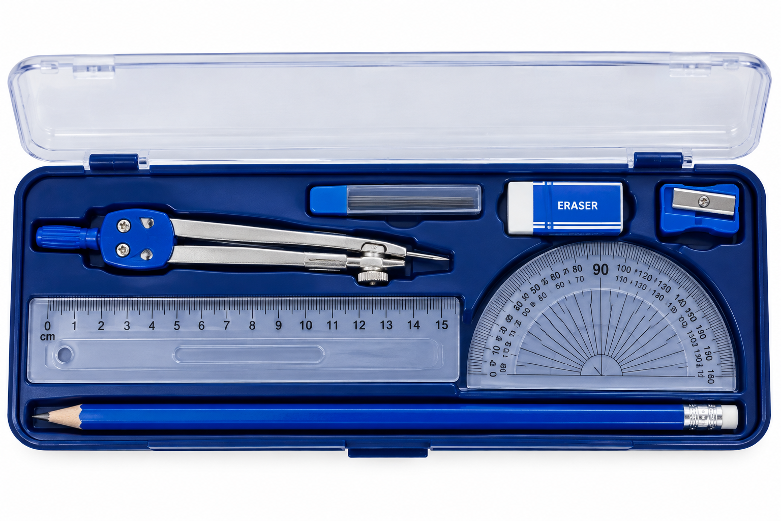 open blue geometry set case